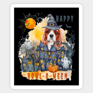 Cavalier King Charles Spaniel Happy Howl-o-ween Ghost Houses Funny Watercolor Magnet